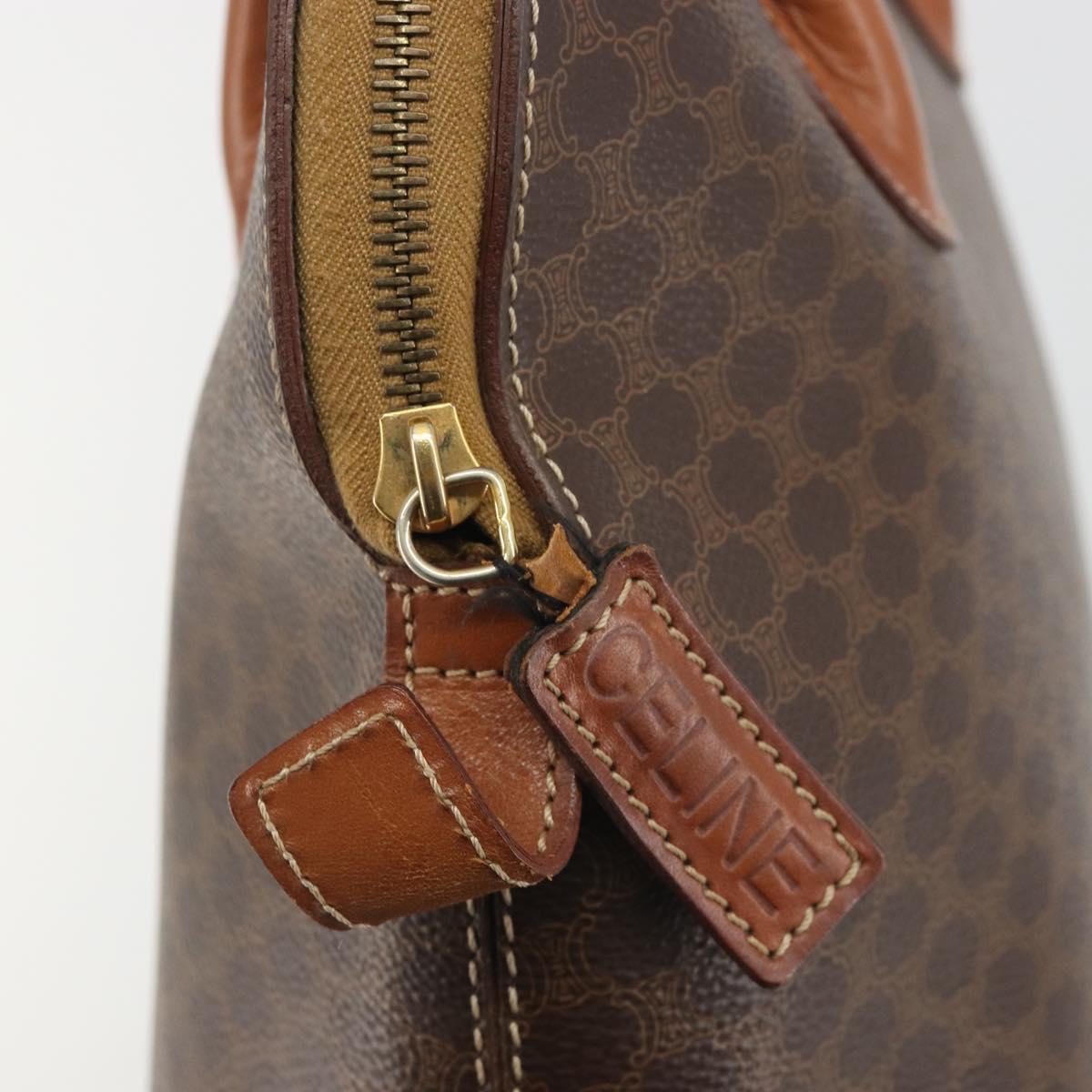 CELINE Macadam Canvas Hand Bag PVC Brown Gold Auth ep15587