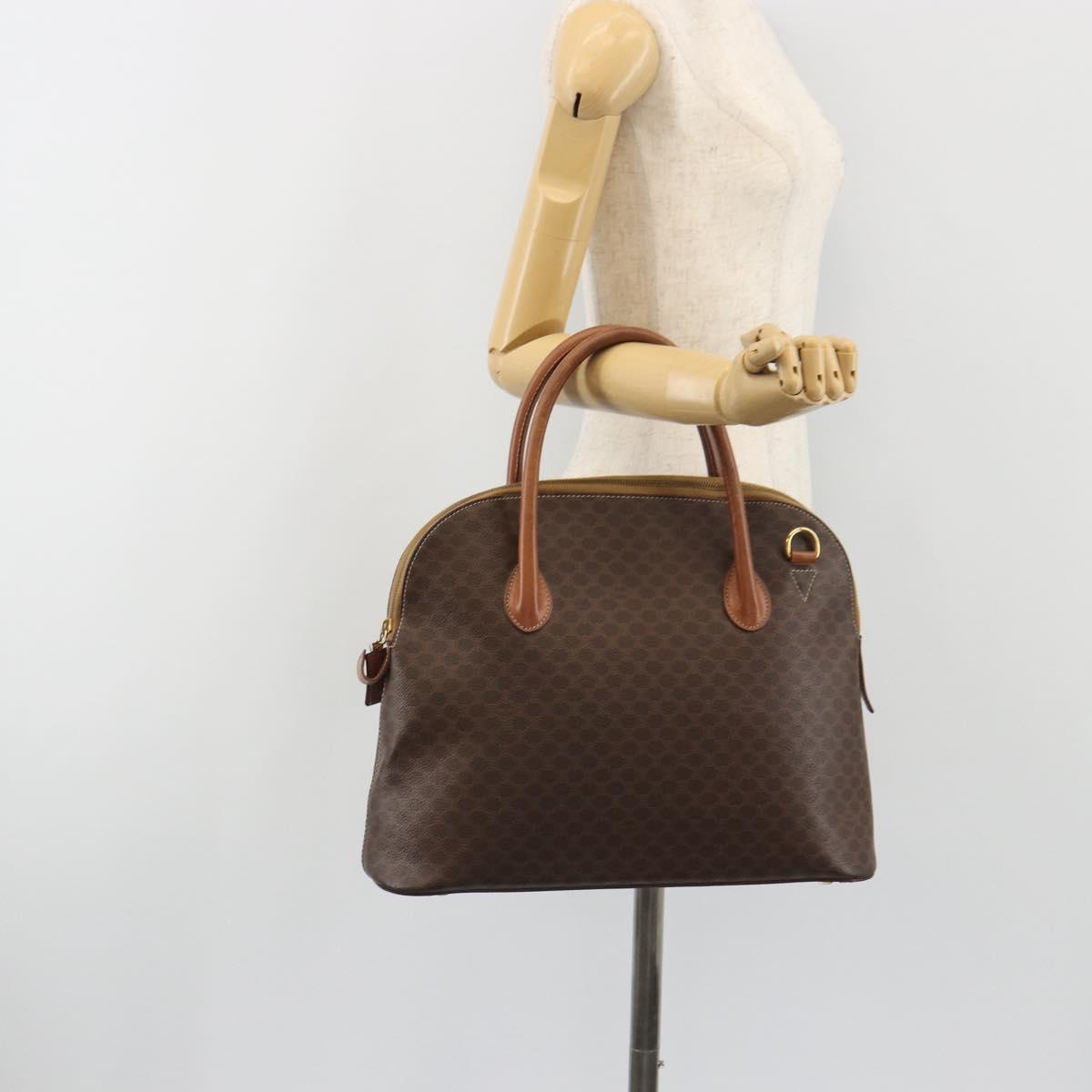 CELINE Macadam Canvas Hand Bag PVC Brown Gold Auth ep15587