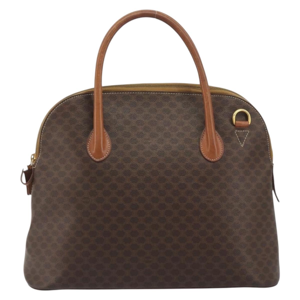CELINE Macadam Canvas Hand Bag PVC Brown Gold Auth ep15587