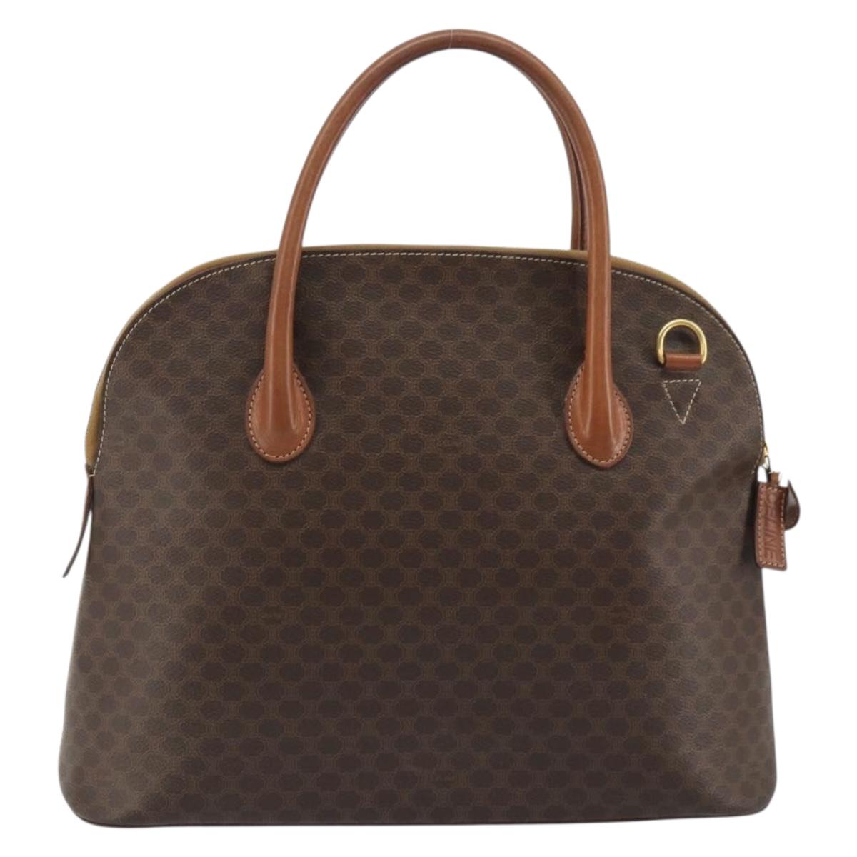 CELINE Macadam Canvas Hand Bag PVC Brown Gold Auth ep15587