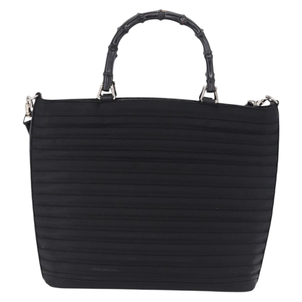 GUCCI Bamboo Hand Bag Canvas 2way Black Silver 000 1998 0588 Auth ep15589