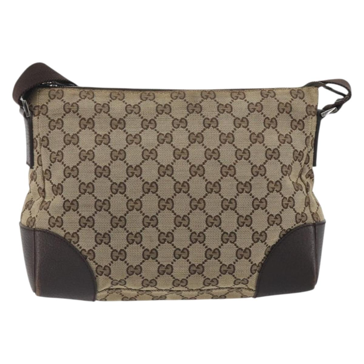 GUCCI GG Canvas Shoulder Bag Brown Silver 114273 Auth ep15593