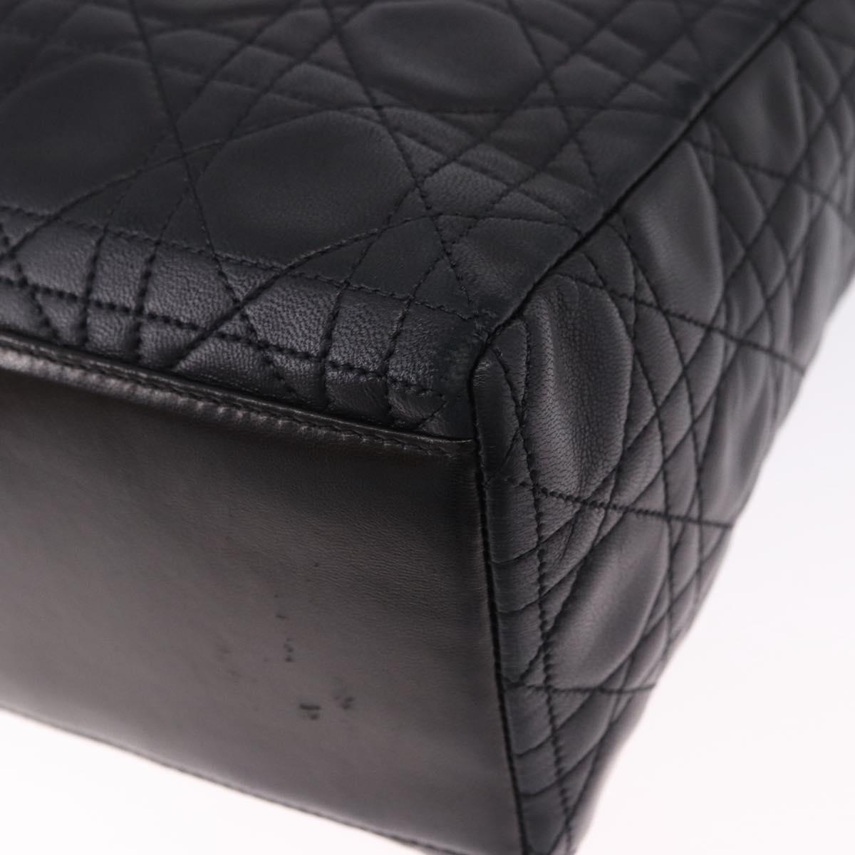 Christian Dior Lady Dior Canage Hand Bag Leather 2way Black Gold Auth ep15594V