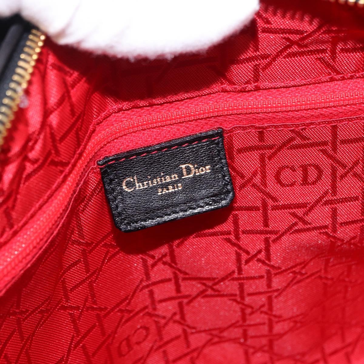 Christian Dior Lady Dior Canage Hand Bag Leather 2way Black Gold Auth ep15594V