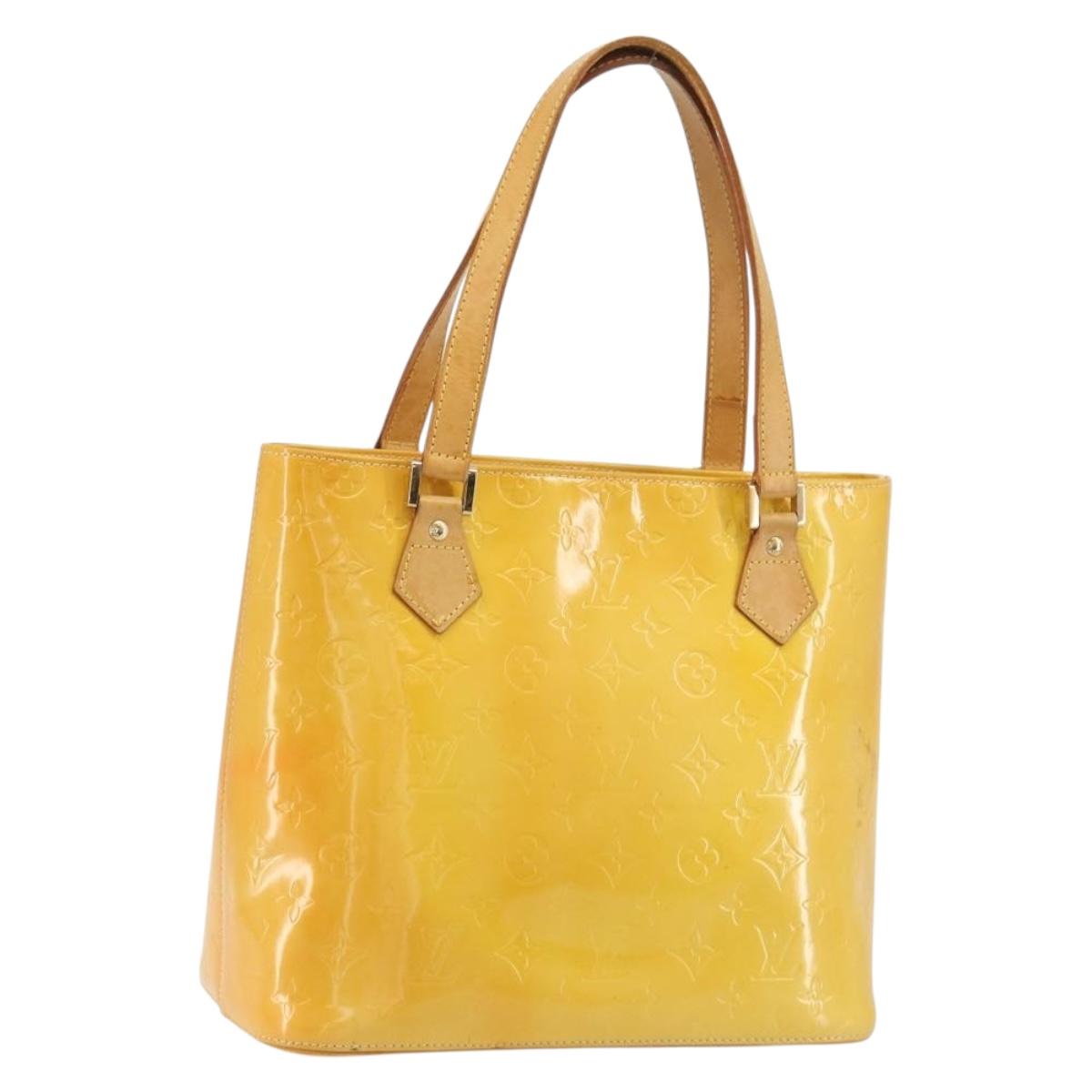LOUIS VUITTON Monogram Vernis Houston Hand Bag Lime Yellow M91055 Auth ep15597