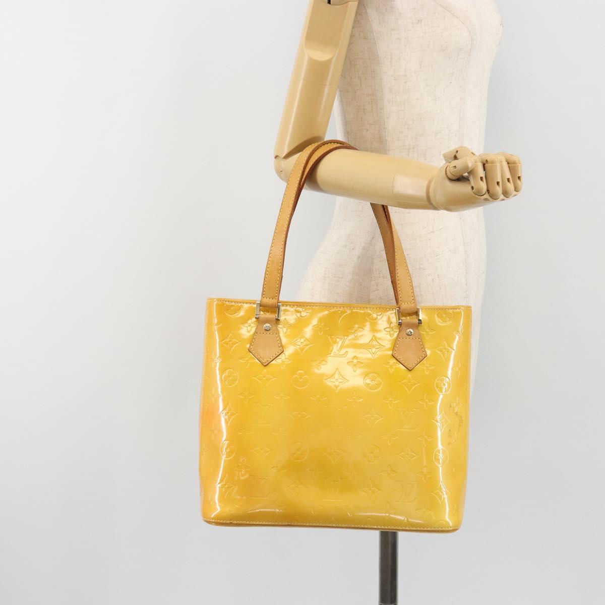 LOUIS VUITTON Monogram Vernis Houston Hand Bag Lime Yellow M91055 Auth ep15597