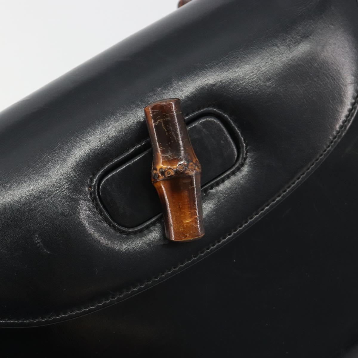 GUCCI Bamboo Hand Bag Leather Black Gold 000 2113 0633 Auth ep15601A