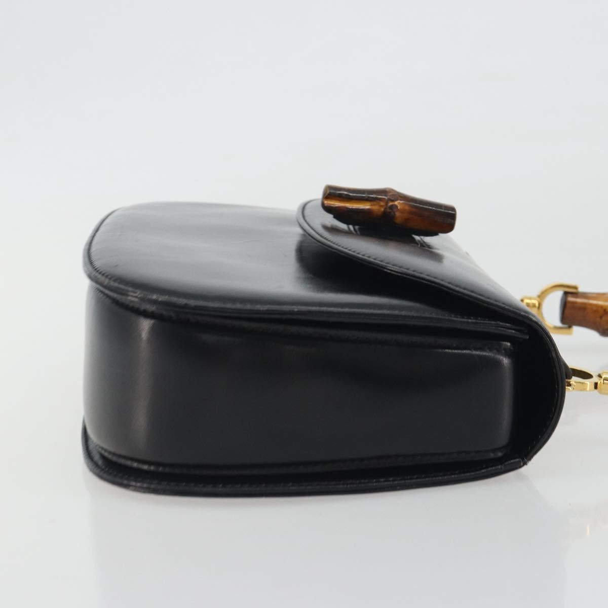 GUCCI Bamboo Hand Bag Leather Black Gold 000 2113 0633 Auth ep15601A