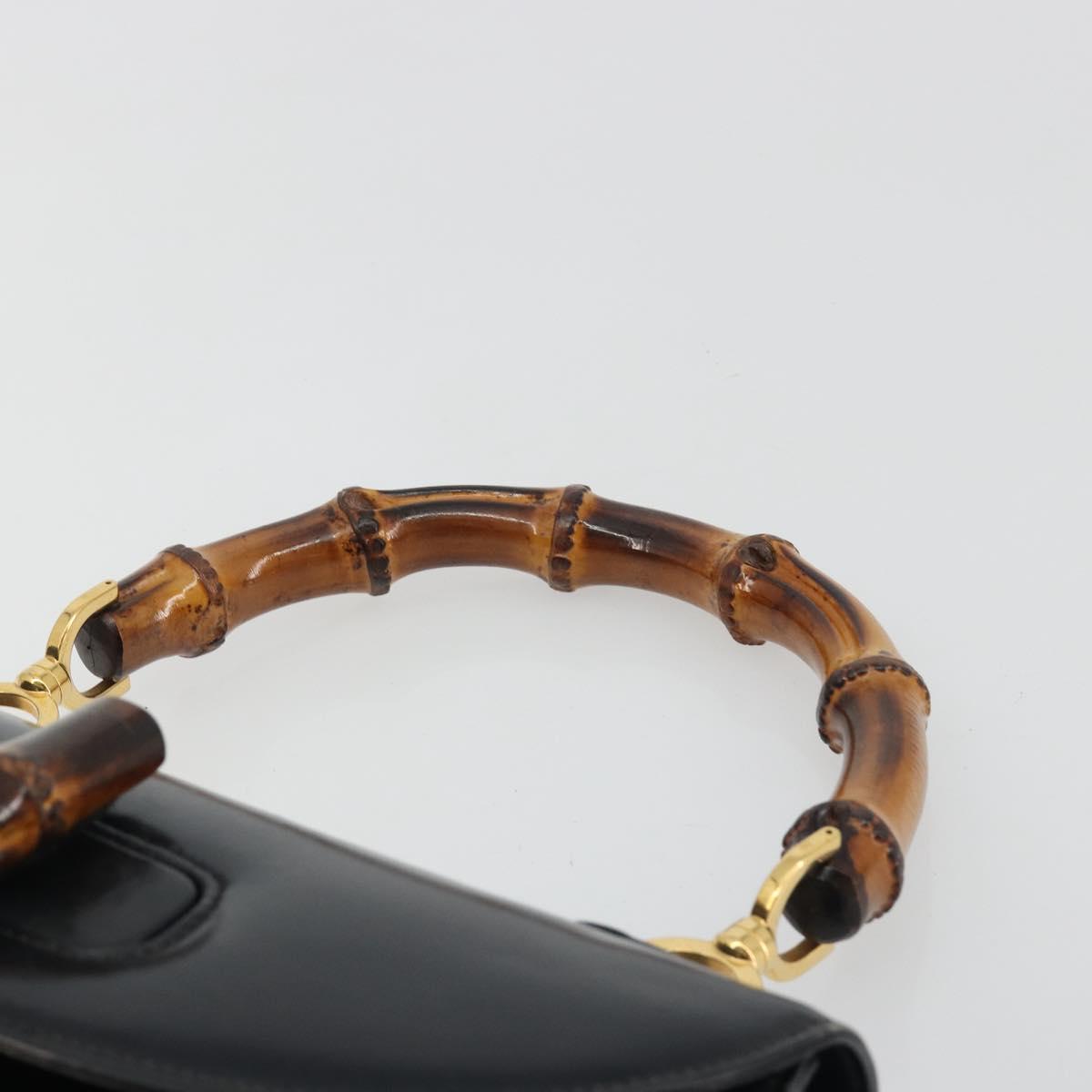 GUCCI Bamboo Hand Bag Leather Black Gold 000 2113 0633 Auth ep15601A