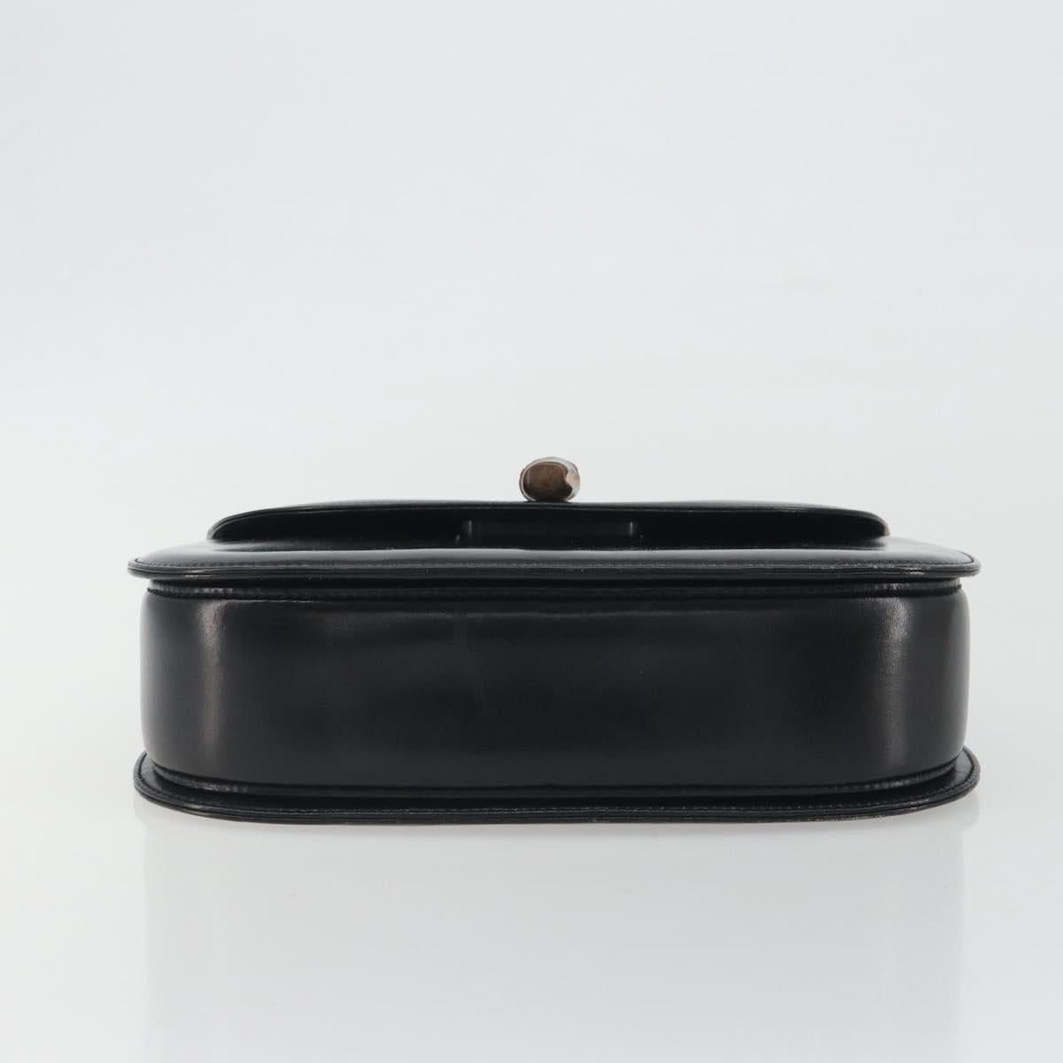 GUCCI Bamboo Hand Bag Leather Black Gold 000 2113 0633 Auth ep15601A