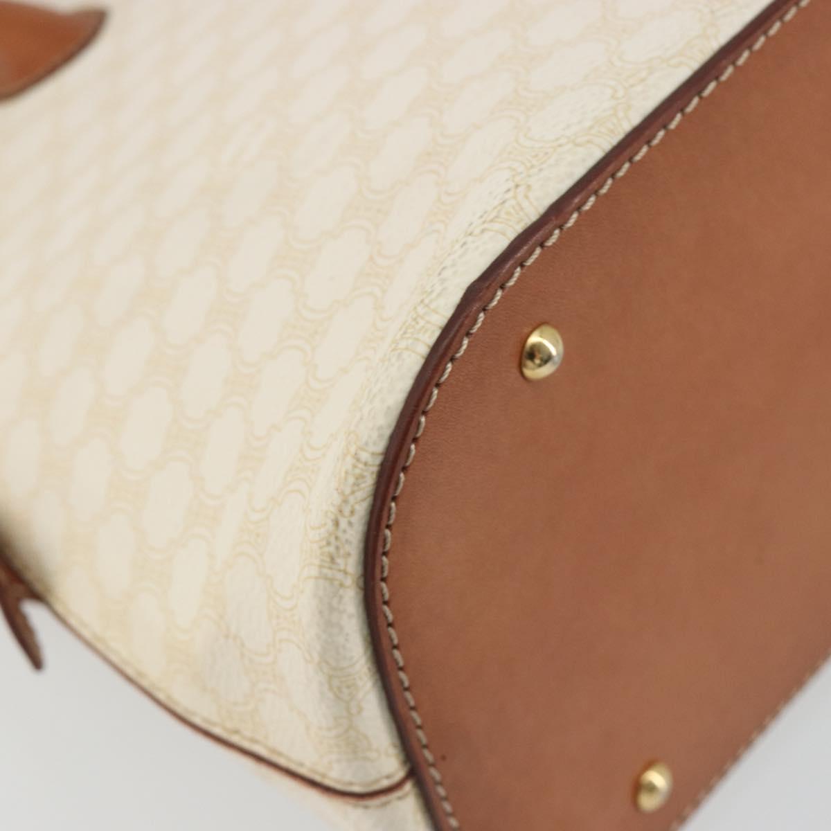 CELINE Macadam Canvas Hand Bag PVC Leather White Gold Auth ep15611