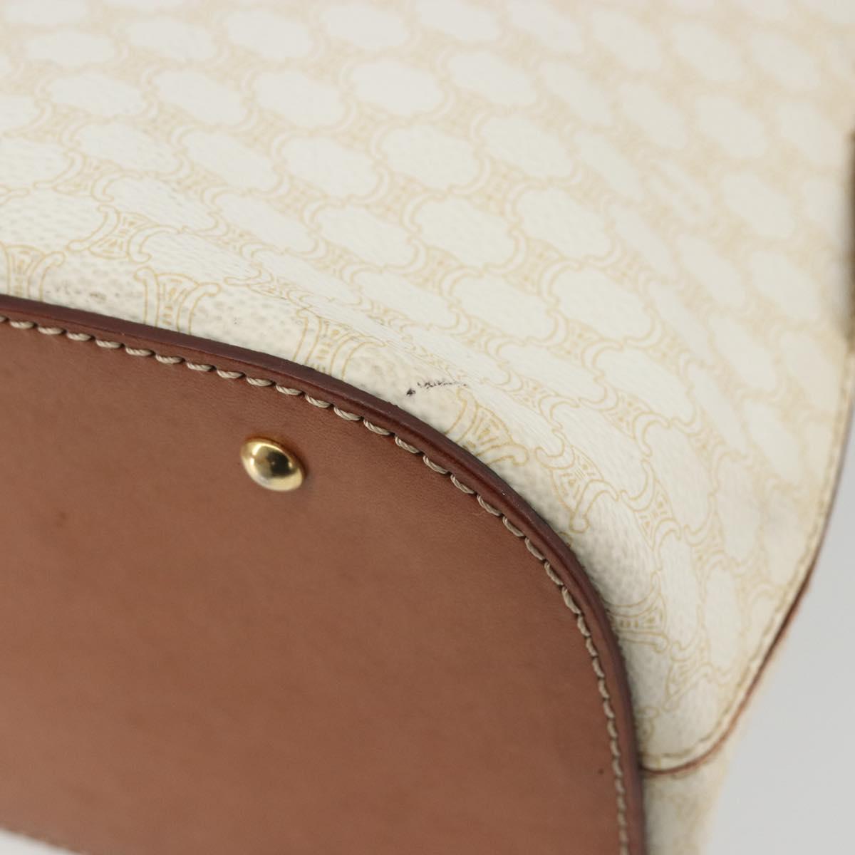 CELINE Macadam Canvas Hand Bag PVC Leather White Gold Auth ep15611
