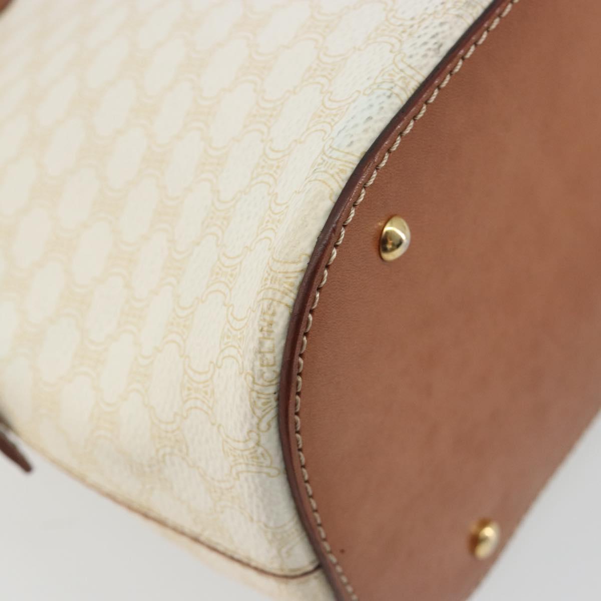CELINE Macadam Canvas Hand Bag PVC Leather White Gold Auth ep15611