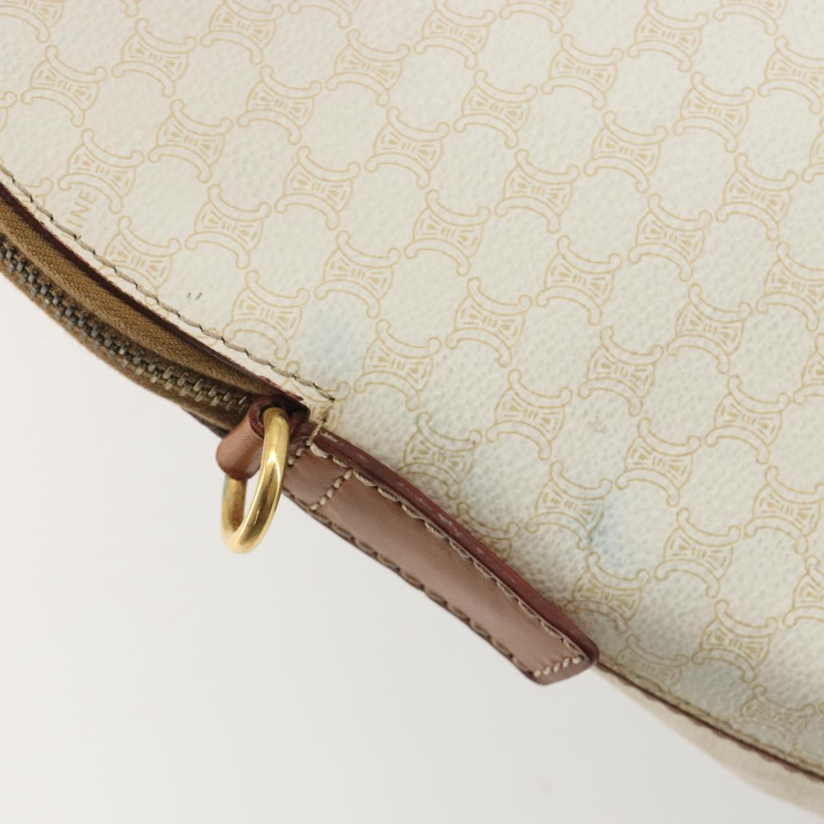 CELINE Macadam Canvas Hand Bag PVC Leather White Gold Auth ep15611