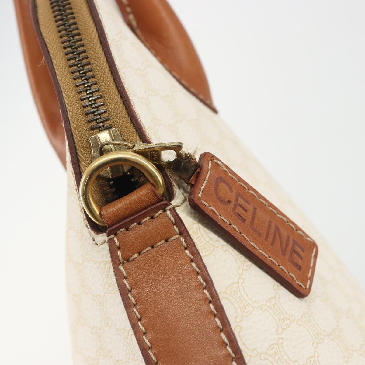 CELINE Macadam Canvas Hand Bag PVC Leather White Gold Auth ep15611
