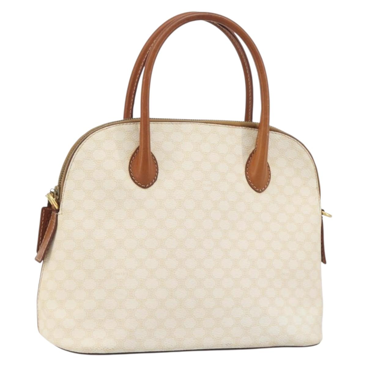CELINE Macadam Canvas Hand Bag PVC Leather White Gold Auth ep15611
