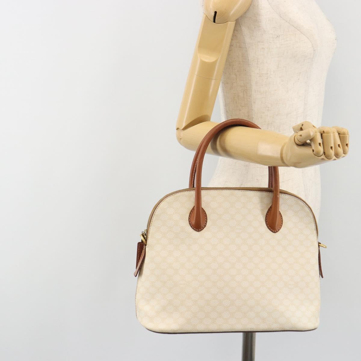 CELINE Macadam Canvas Hand Bag PVC Leather White Gold Auth ep15611