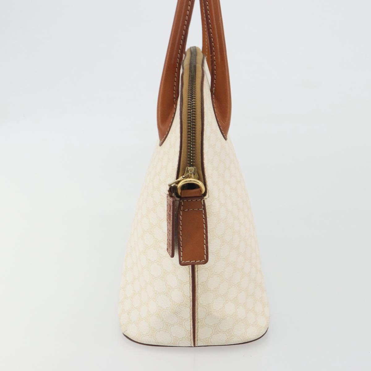 CELINE Macadam Canvas Hand Bag PVC Leather White Gold Auth ep15611