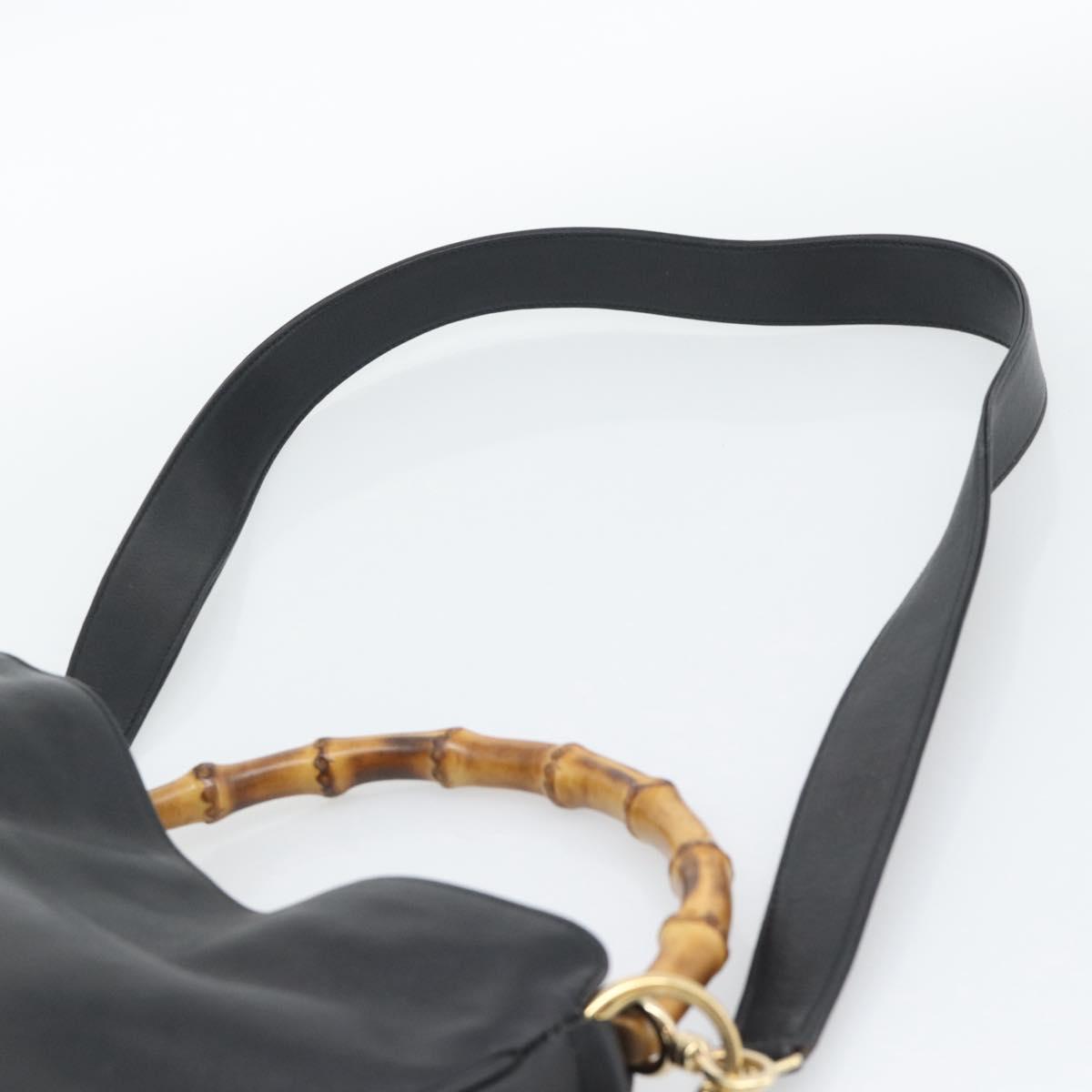 GUCCI Bamboo Shoulder Bag Leather 2way Black Gold 001 1638 3754 Auth ep15614