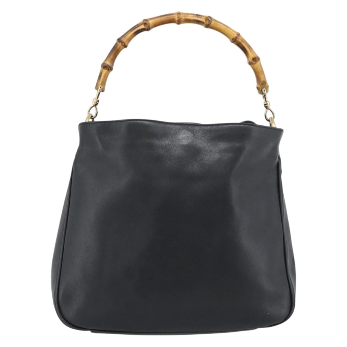 GUCCI Bamboo Shoulder Bag Leather 2way Black Gold 001 1638 3754 Auth ep15614