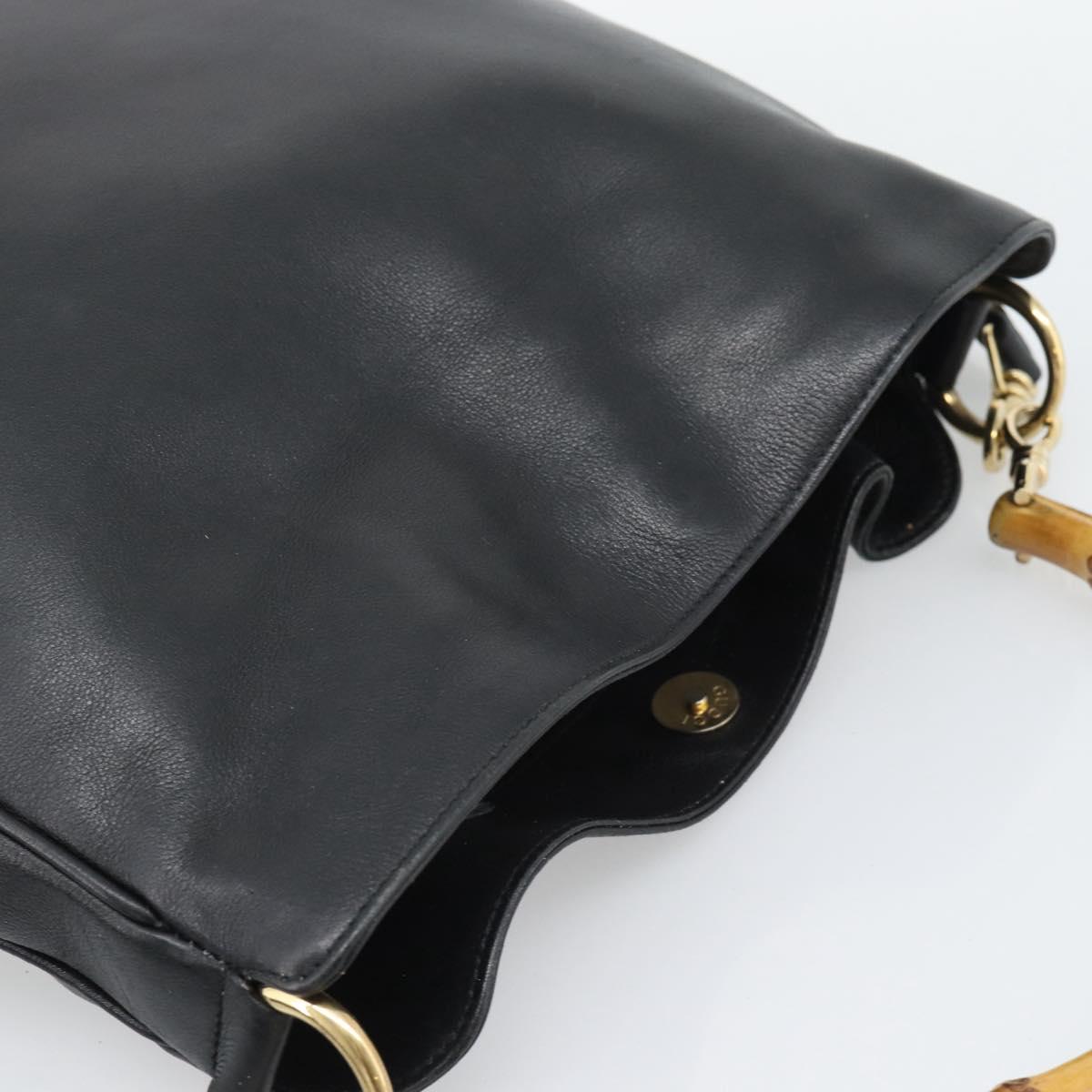 GUCCI Bamboo Shoulder Bag Leather 2way Black Gold 001 1638 3754 Auth ep15614