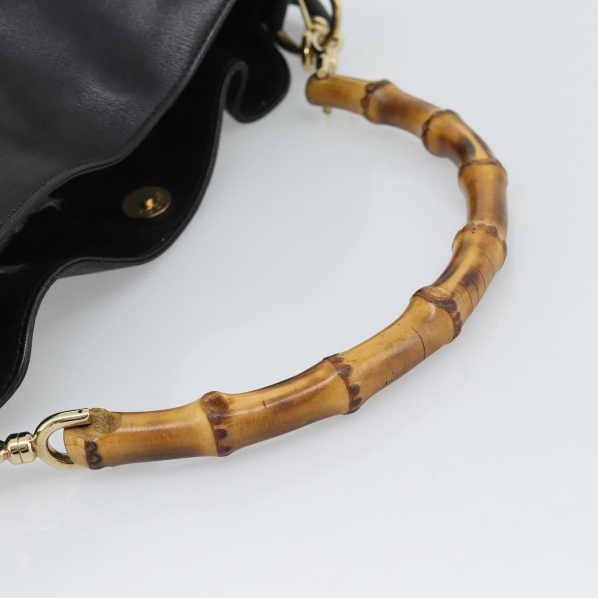 GUCCI Bamboo Shoulder Bag Leather 2way Black Gold 001 1638 3754 Auth ep15614