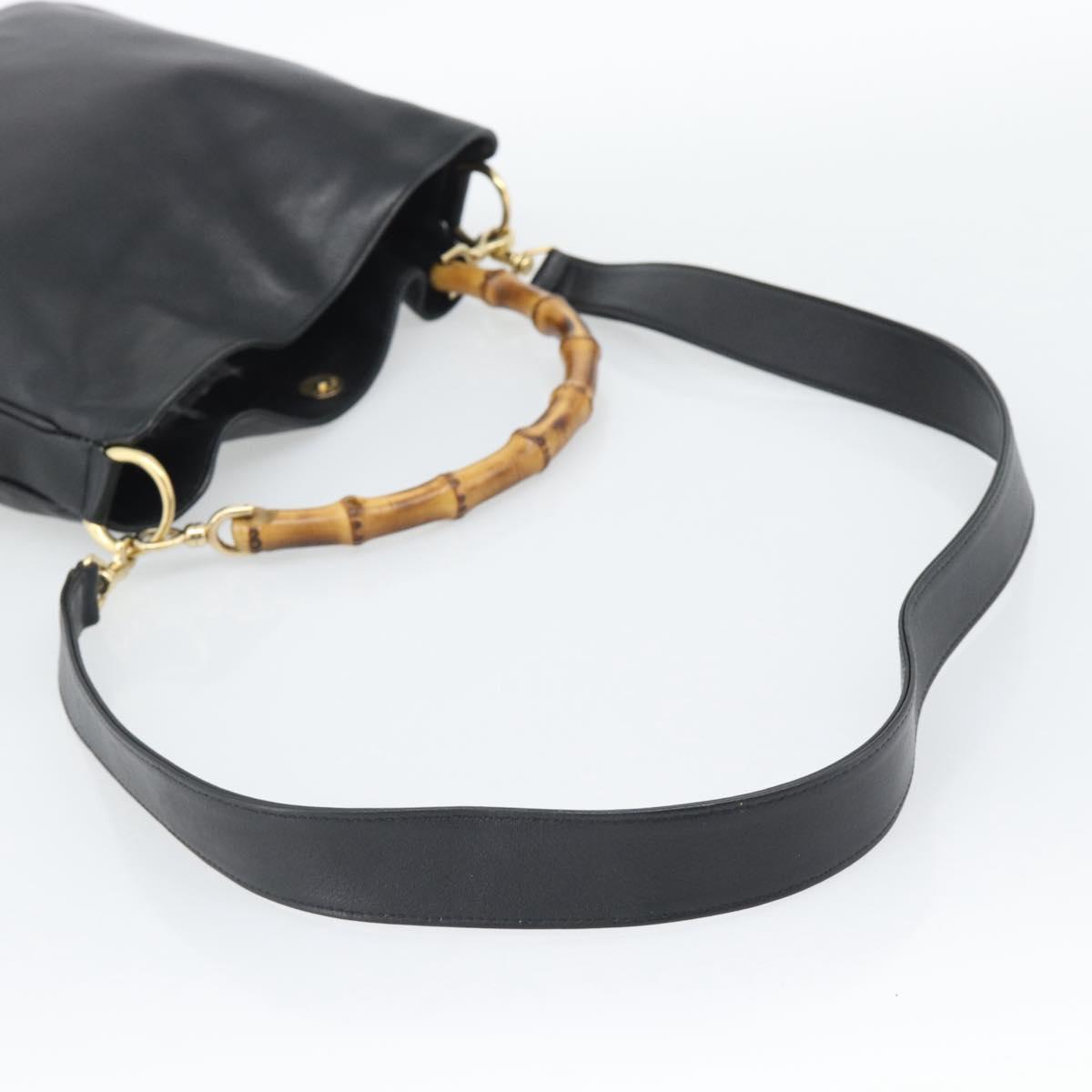 GUCCI Bamboo Shoulder Bag Leather 2way Black Gold 001 1638 3754 Auth ep15614