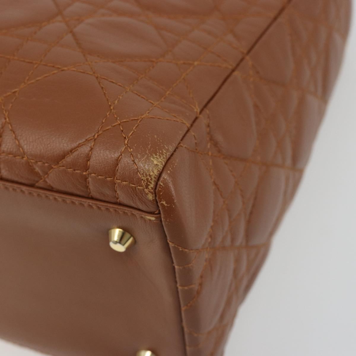 Christian Dior Lady Dior Canage Hand Bag Lamb Skin 2way Brown Gold Auth ep15615V
