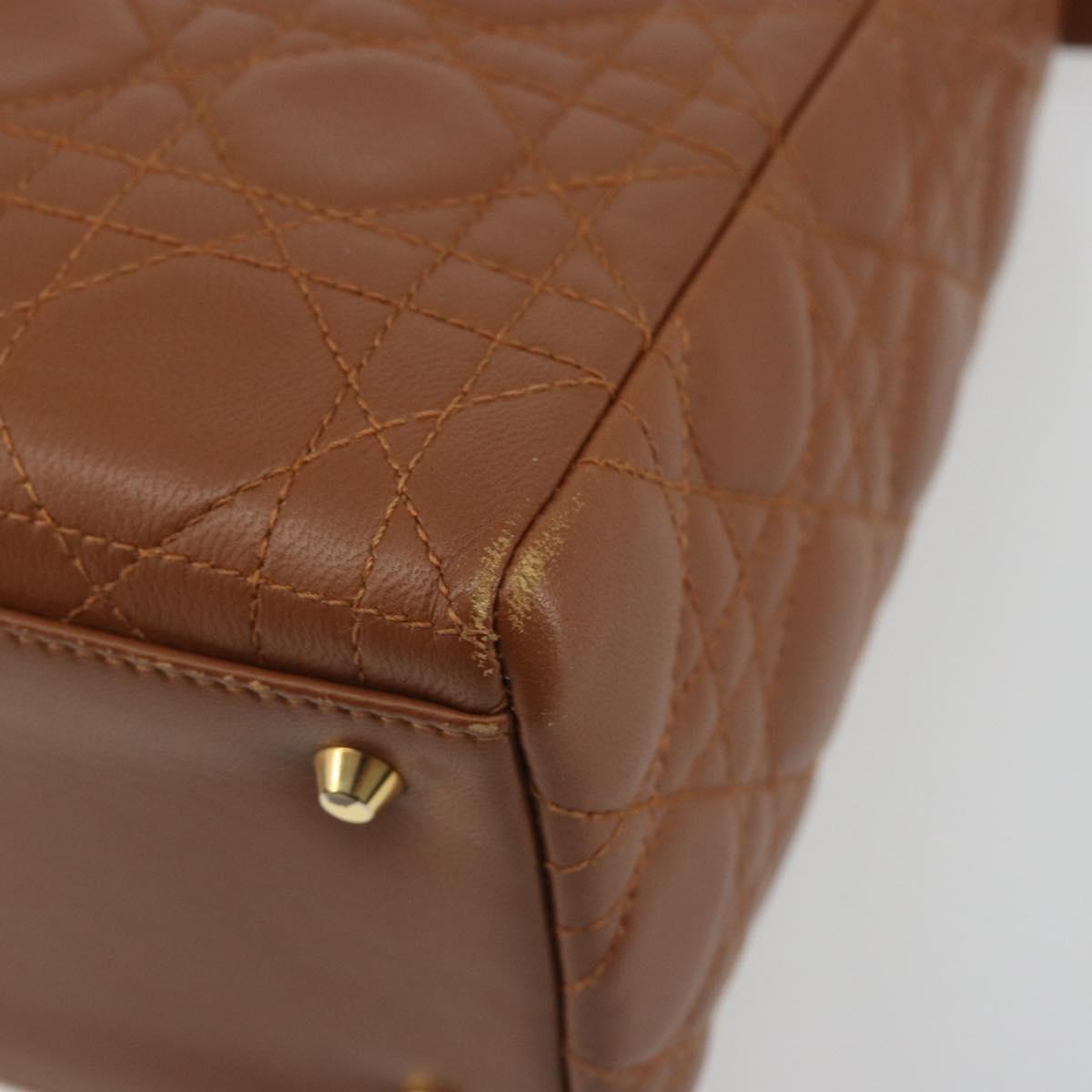 Christian Dior Lady Dior Canage Hand Bag Lamb Skin 2way Brown Gold Auth ep15615V