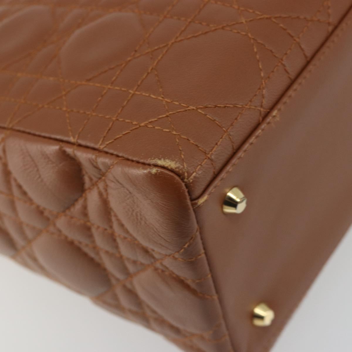 Christian Dior Lady Dior Canage Hand Bag Lamb Skin 2way Brown Gold Auth ep15615V