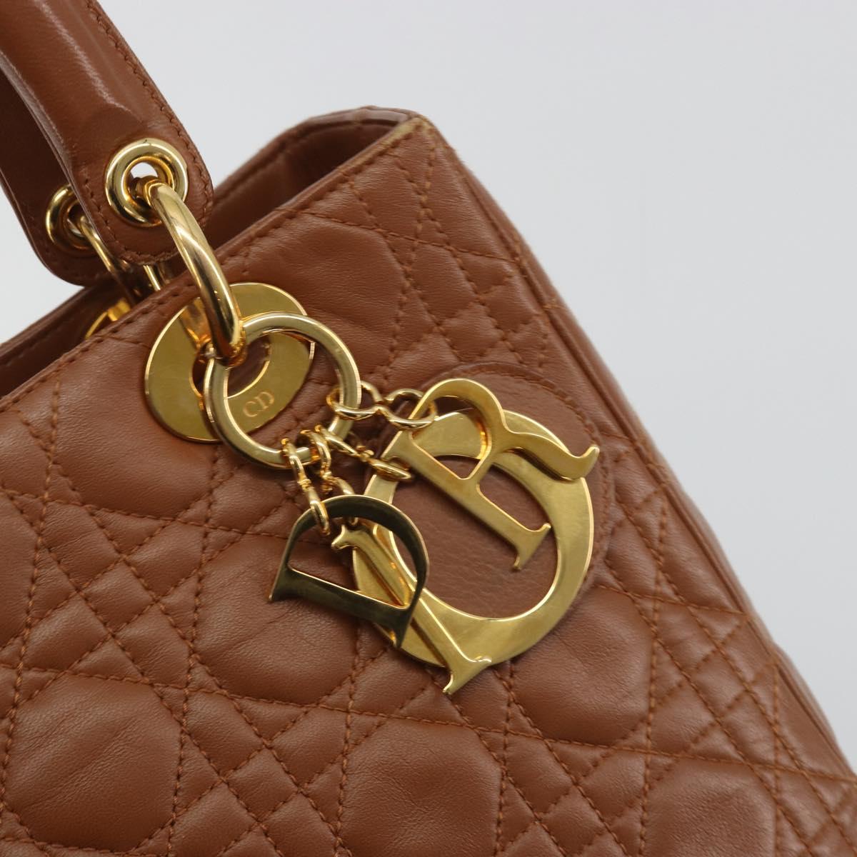 Christian Dior Lady Dior Canage Hand Bag Lamb Skin 2way Brown Gold Auth ep15615V