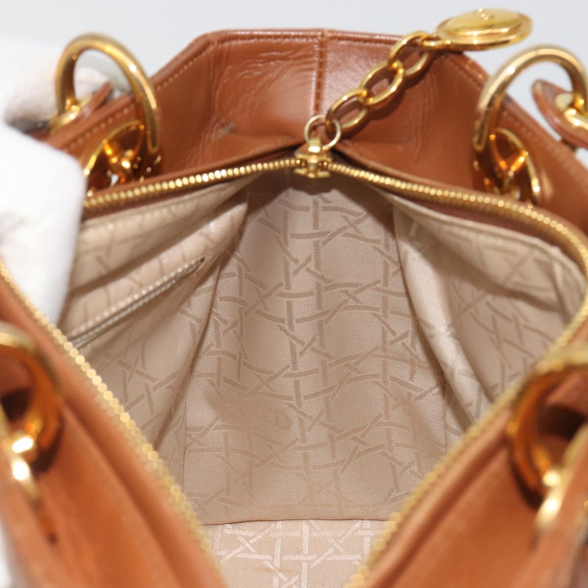 Christian Dior Lady Dior Canage Hand Bag Lamb Skin 2way Brown Gold Auth ep15615V