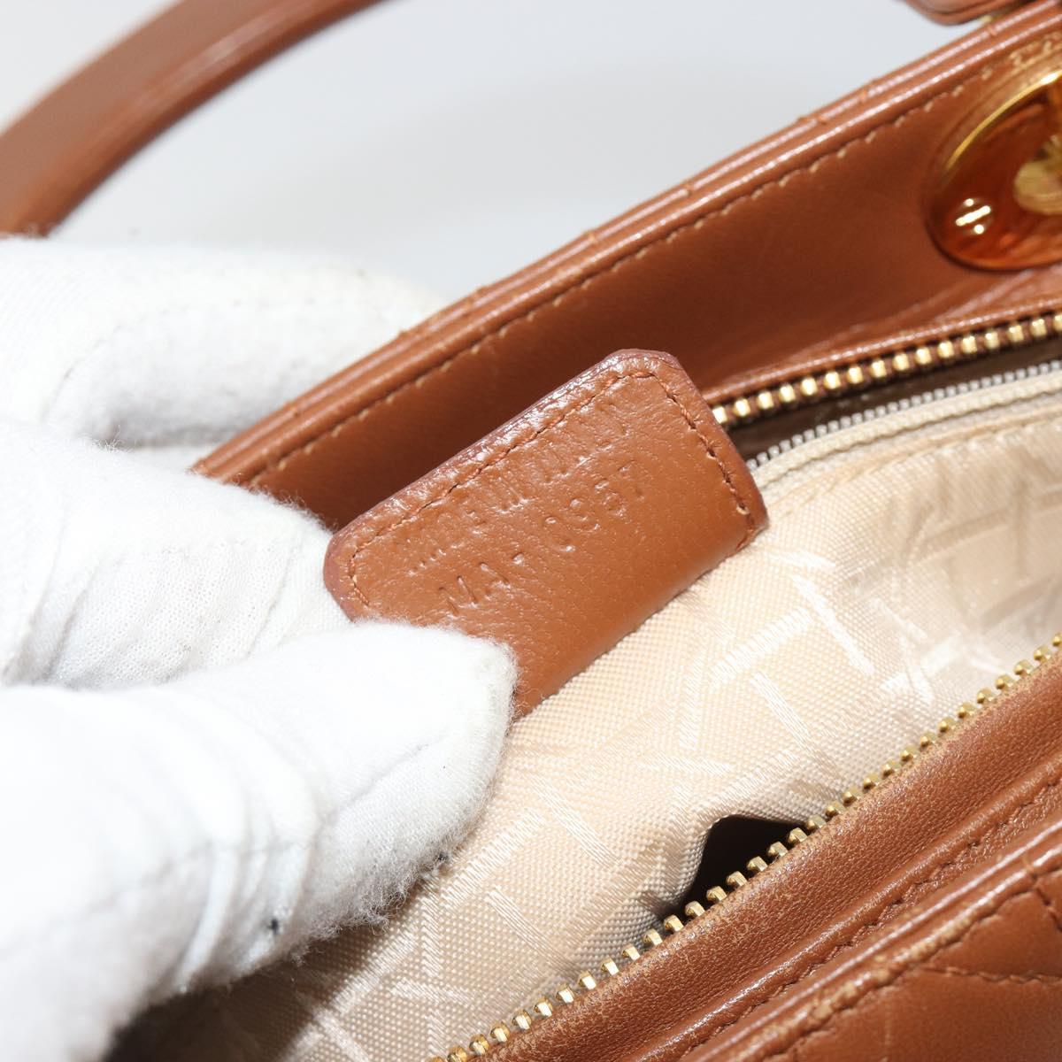 Christian Dior Lady Dior Canage Hand Bag Lamb Skin 2way Brown Gold Auth ep15615V
