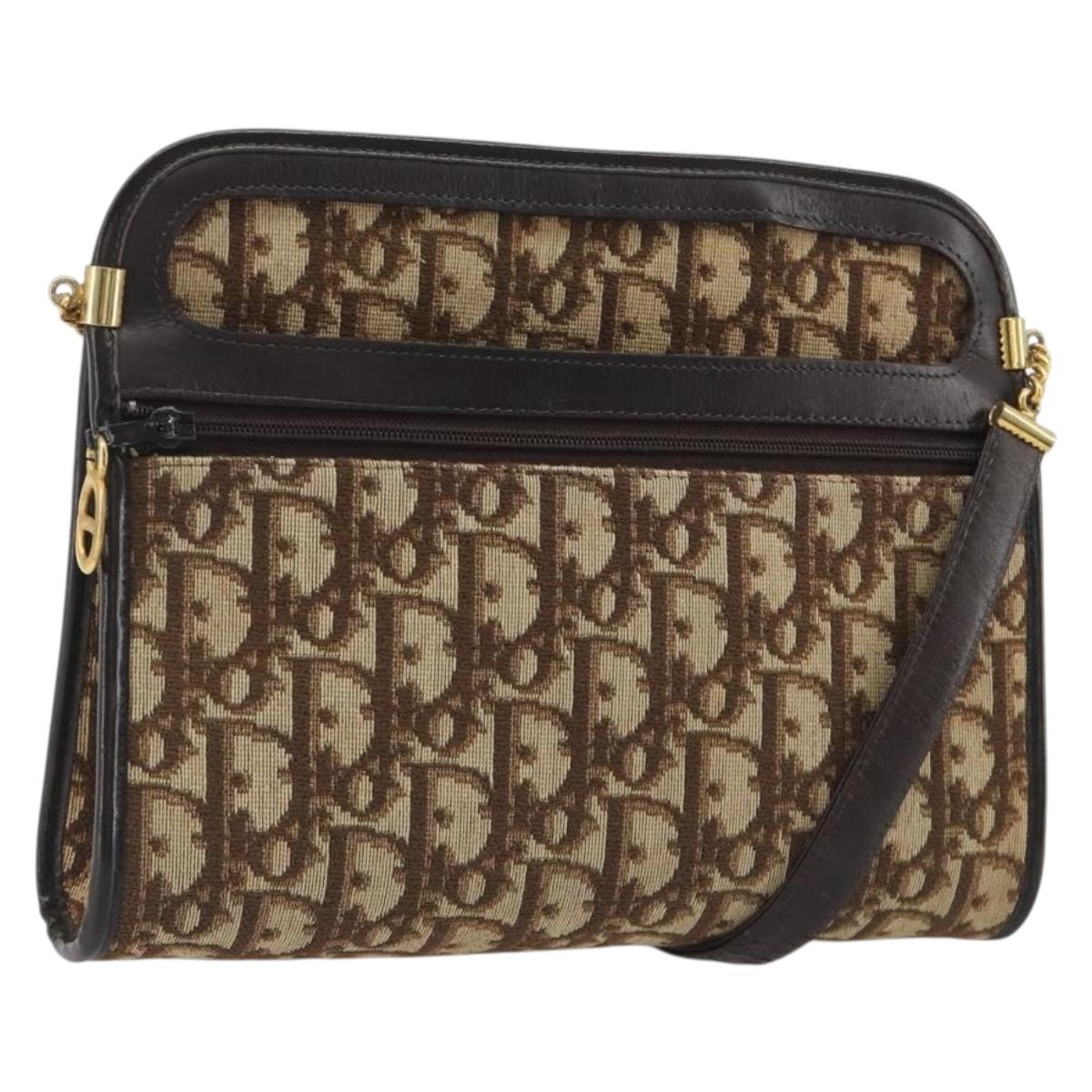 Christian Dior Trotter Canvas Shoulder Bag Beige Gold Auth ep15620A