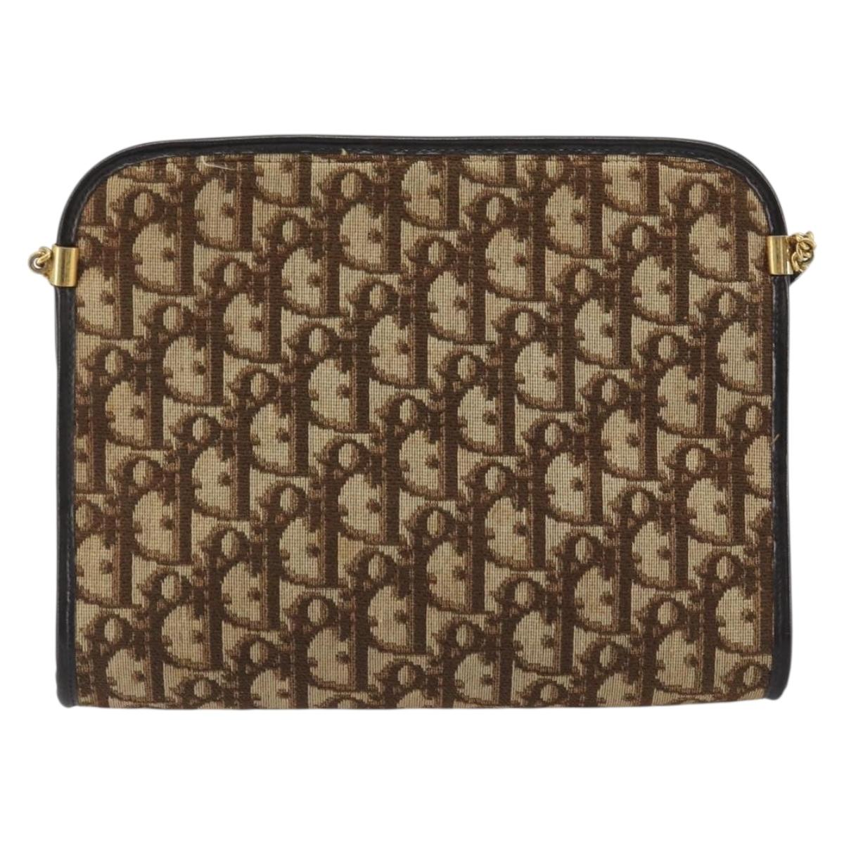 Christian Dior Trotter Canvas Shoulder Bag Beige Gold Auth ep15620A