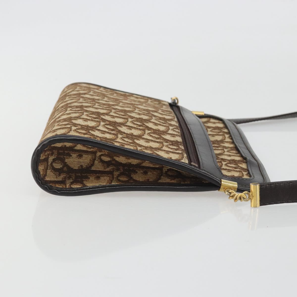 Christian Dior Trotter Canvas Shoulder Bag Beige Gold Auth ep15620A