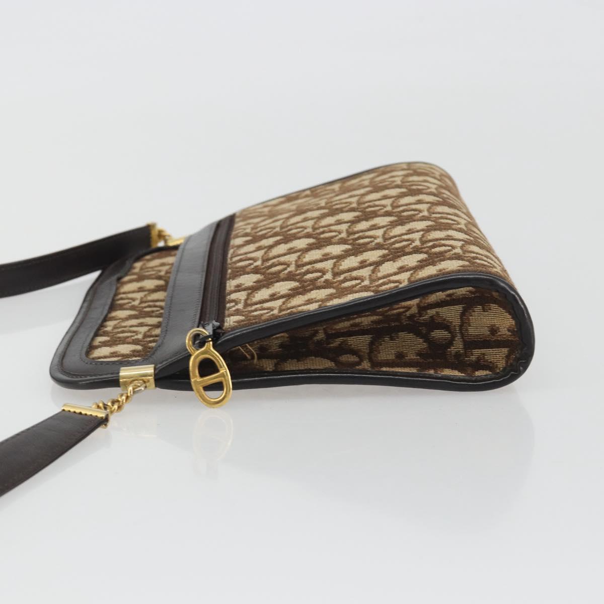 Christian Dior Trotter Canvas Shoulder Bag Beige Gold Auth ep15620A