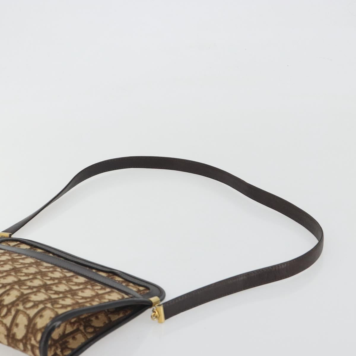 Christian Dior Trotter Canvas Shoulder Bag Beige Gold Auth ep15620A