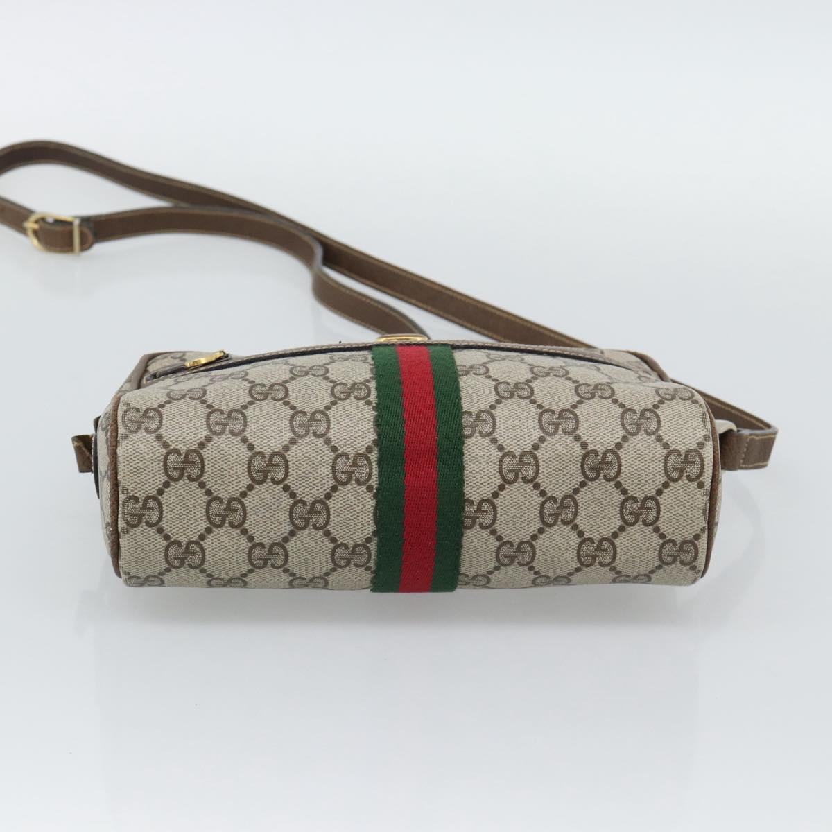 GUCCI GG Supreme Web Sherry Line Shoulder Bag PVC Beige Gold Auth ep15625