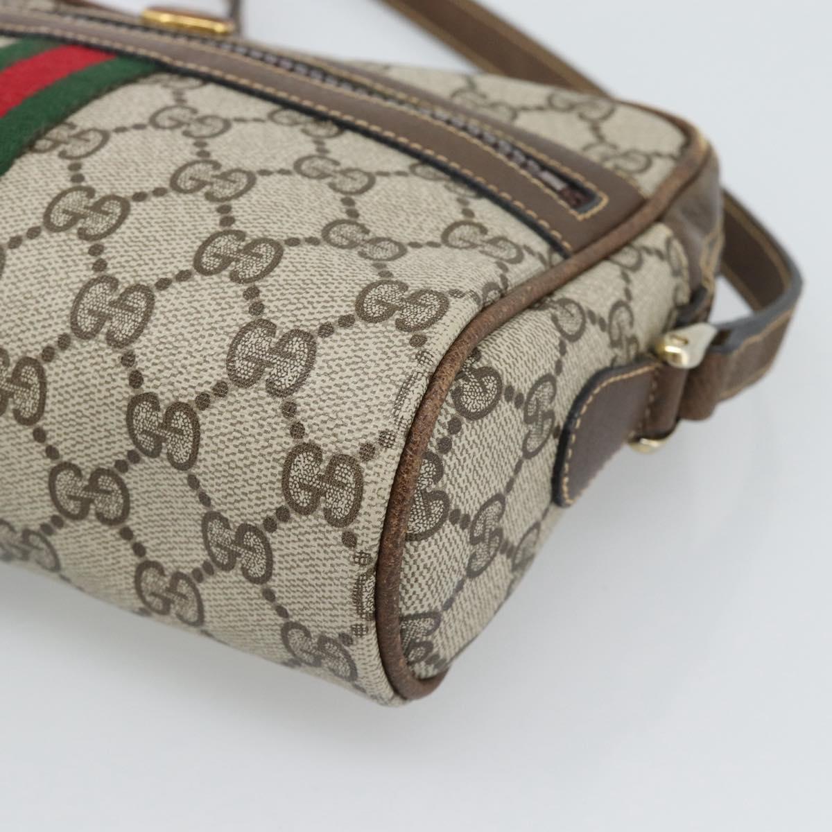GUCCI GG Supreme Web Sherry Line Shoulder Bag PVC Beige Gold Auth ep15625