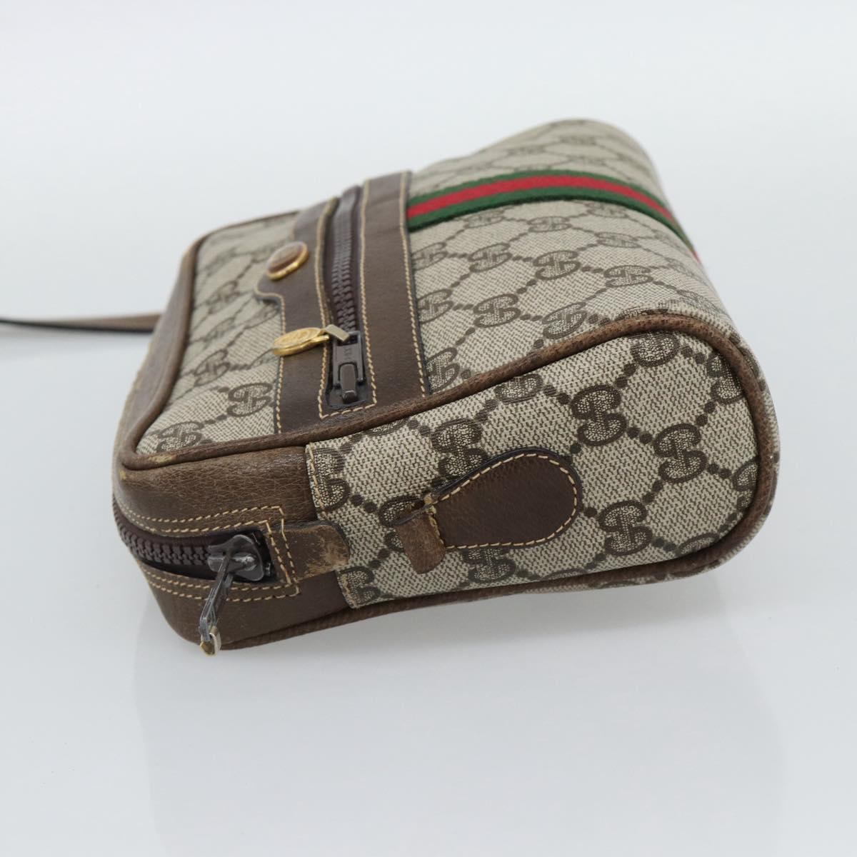 GUCCI GG Supreme Web Sherry Line Shoulder Bag PVC Beige Gold Auth ep15625