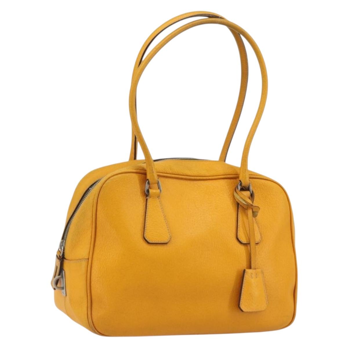 PRADA Hand Bag Leather Yellow Silver Auth ep15629
