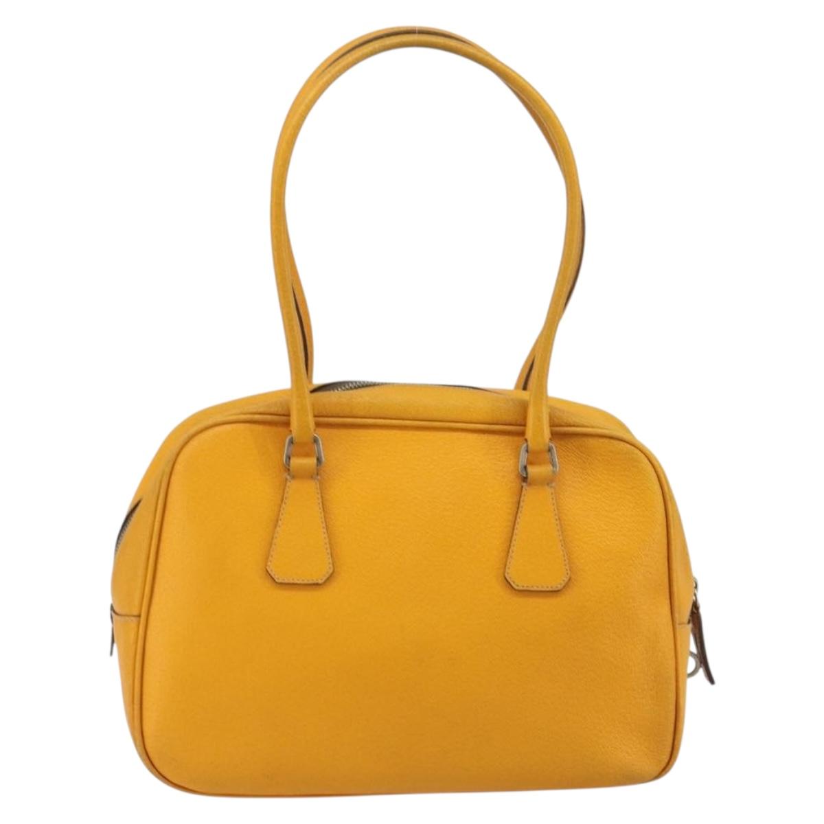 PRADA Hand Bag Leather Yellow Silver Auth ep15629