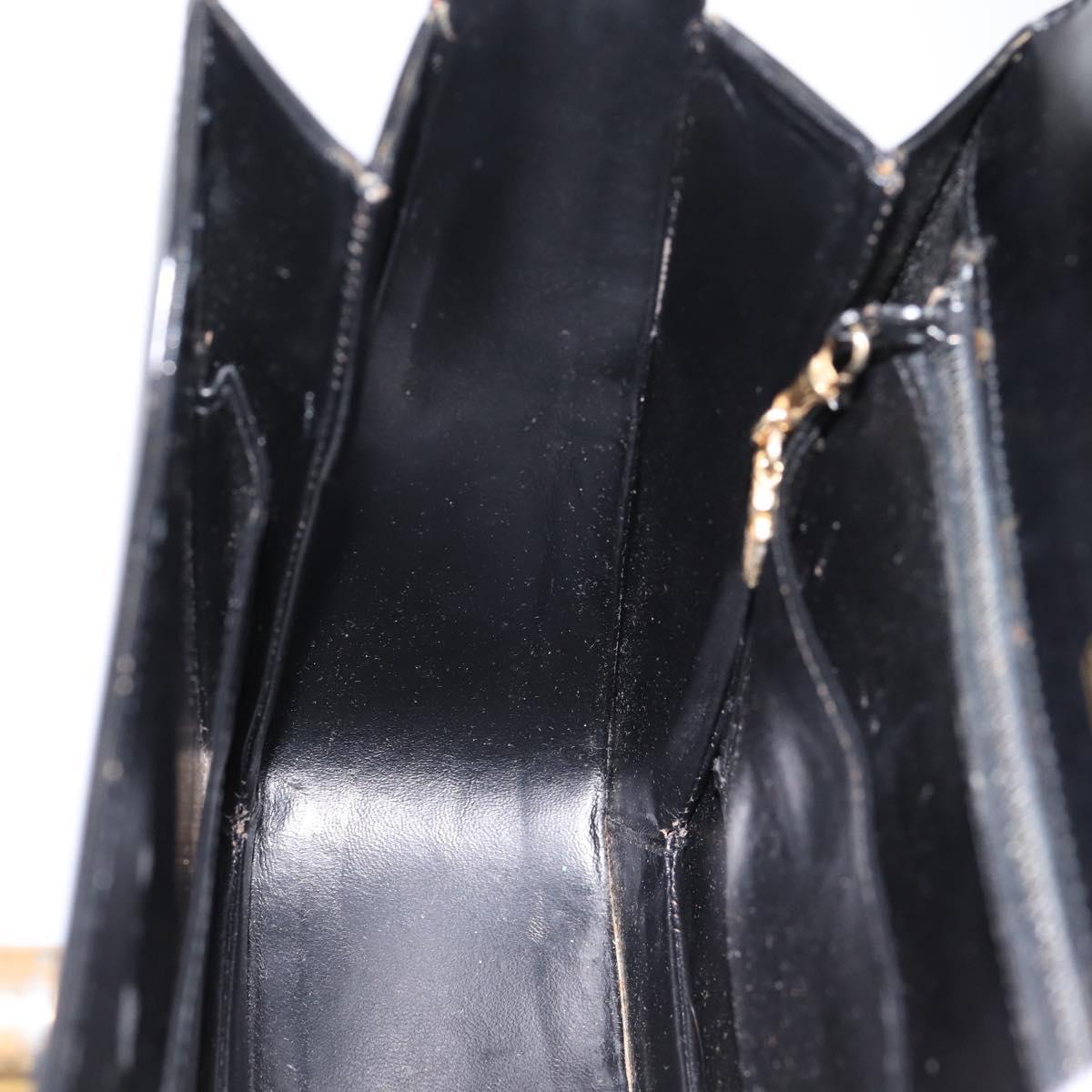 GUCCI Hand Bag Leather Black Gold Tone Auth ep15645