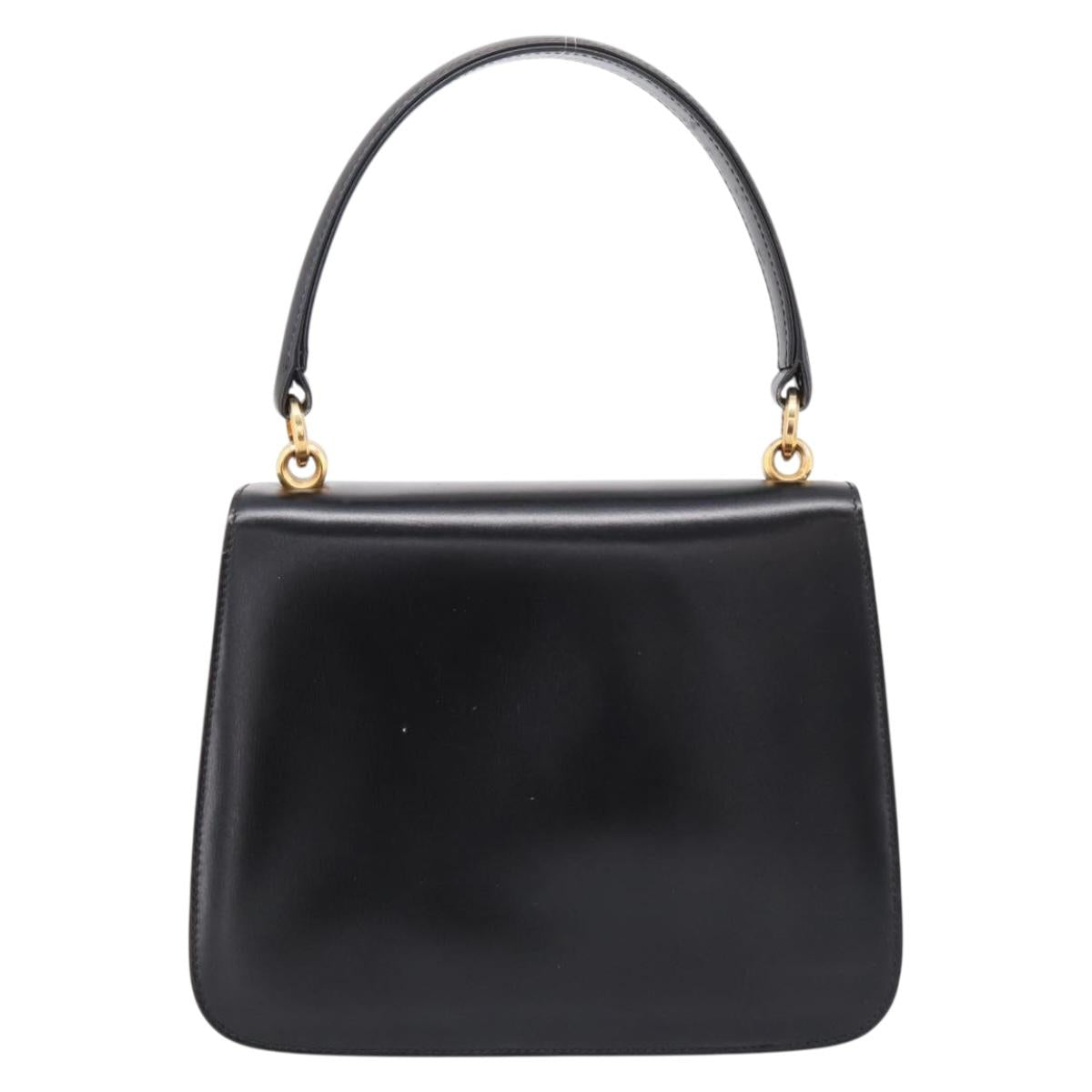 GUCCI Hand Bag Leather Black Gold Tone Auth ep15645