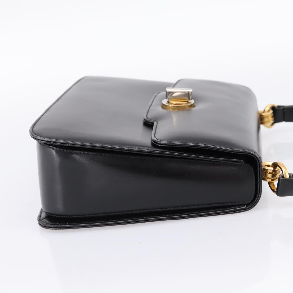 GUCCI Hand Bag Leather Black Gold Tone Auth ep15645