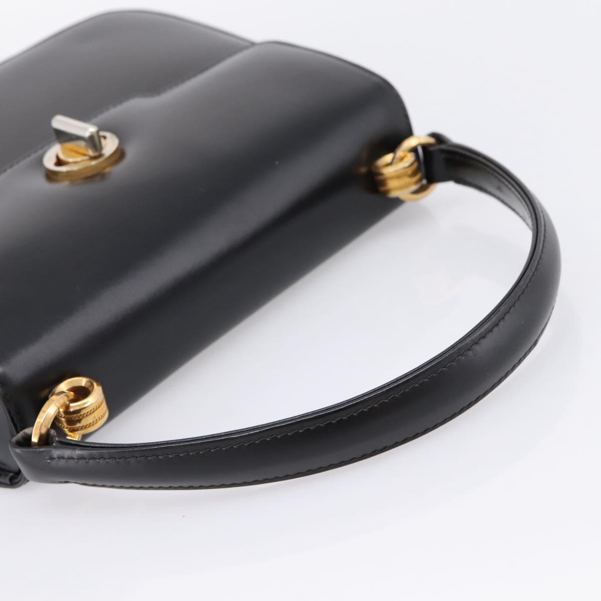 GUCCI Hand Bag Leather Black Gold Tone Auth ep15645