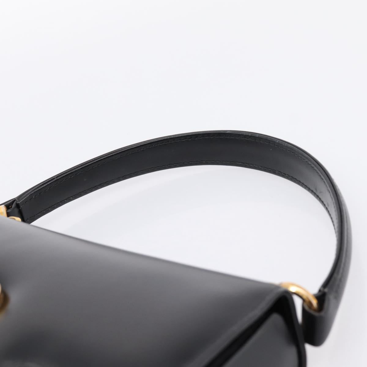 GUCCI Hand Bag Leather Black Gold Tone Auth ep15645