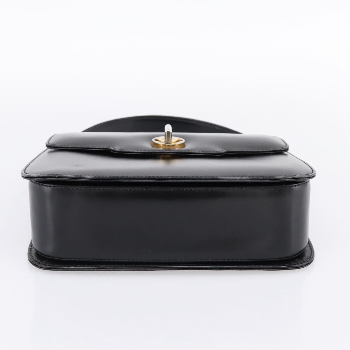 GUCCI Hand Bag Leather Black Gold Tone Auth ep15645