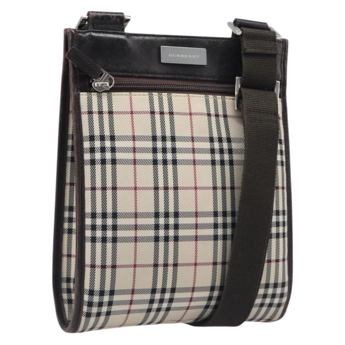 BURBERRY Nova Check Shoulder Bag Canvas Beige Silver Auth ep15646